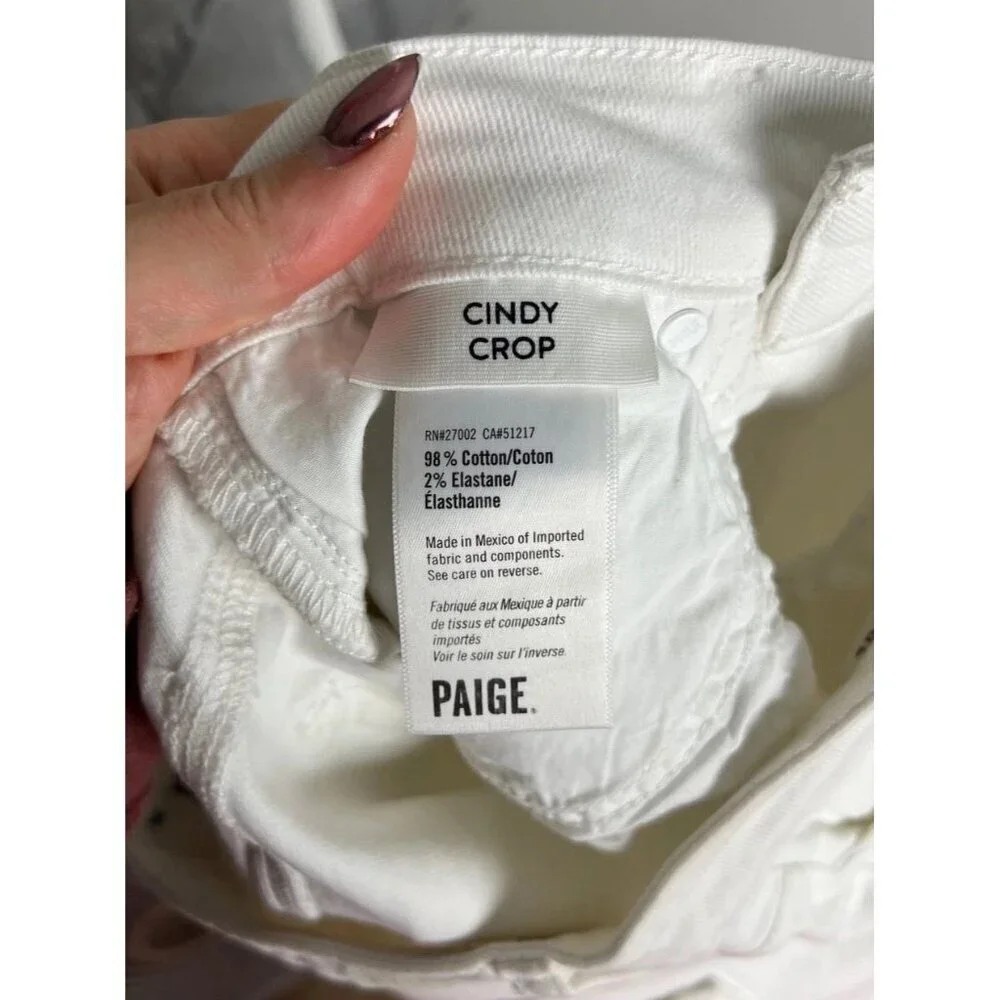Paige Cindy Crop White High Rise Straight Leg Jeans Size 25 Frayed Hem Women’s